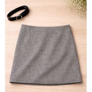 H&M Houndstooth Mini Skirt Size 12 Black White High Waist NWT Large
